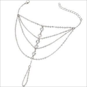 Alloy Finger Ring Bracelet with Rhinestones and Adjustable Chain